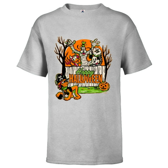Disney 100 Mickey Donald Goofy & Pluto Happy Halloween D100 - Short Sleeve T-Shirt for Kids - Customized-Athletic Heather