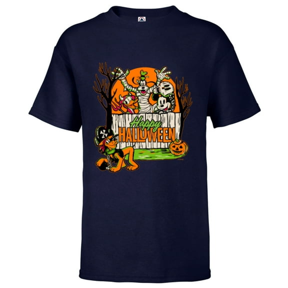 Disney 100 Mickey Donald Goofy & Pluto Happy Halloween D100 - Short Sleeve T-Shirt for Kids - Customized-Athletic Navy