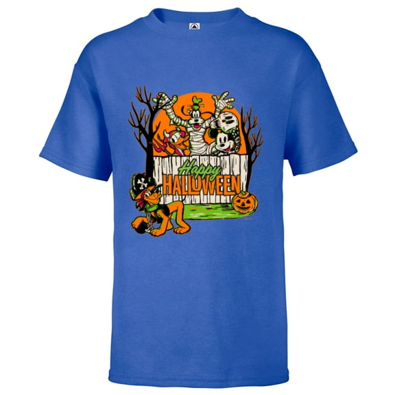 Disney 100 Mickey Donald Goofy & Pluto Happy Halloween D100 - Short Sleeve T-Shirt for Kids - Customized-Royal