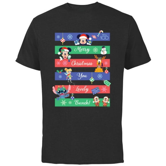 Disney 100 Mickey & Friends Merry Christmas You Lovely Bunch - Short Sleeve Cotton T-Shirt for Adults - Customized-Black