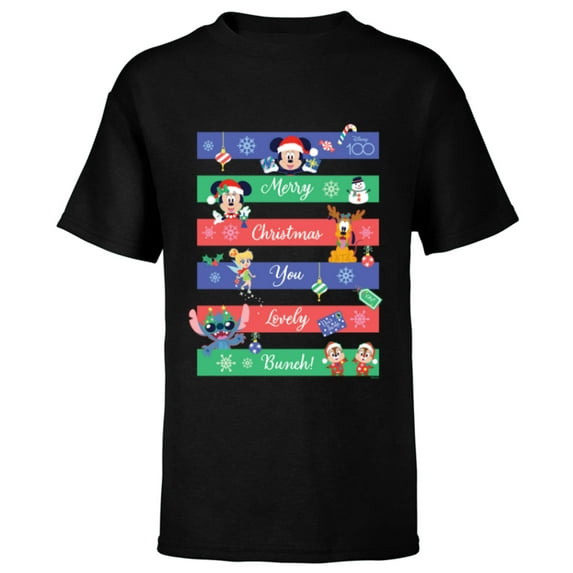 Disney 100 Mickey & Friends Merry Christmas You Lovely Bunch - Short Sleeve T-Shirt for Kids - Customized-Black