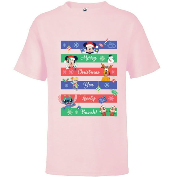 Disney 100 Mickey & Friends Merry Christmas You Lovely Bunch - Short Sleeve T-Shirt for Kids - Customized-Soft Pink