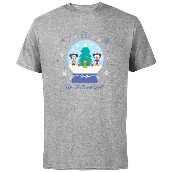 Disney 100 Mickey Minnie Chip Dale Pluto Christmas SnowGlobe - Short Sleeve Cotton T-Shirt for Adults - Customized-Athletic Heather