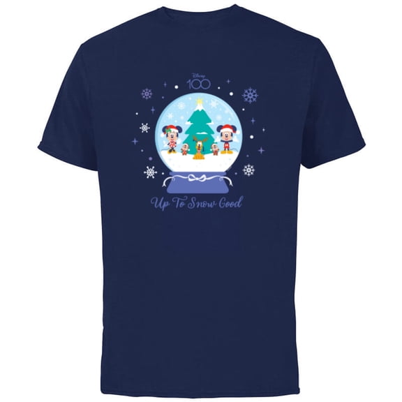 Disney 100 Mickey Minnie Chip Dale Pluto Christmas SnowGlobe - Short Sleeve Cotton T-Shirt for Adults - Customized-Navy