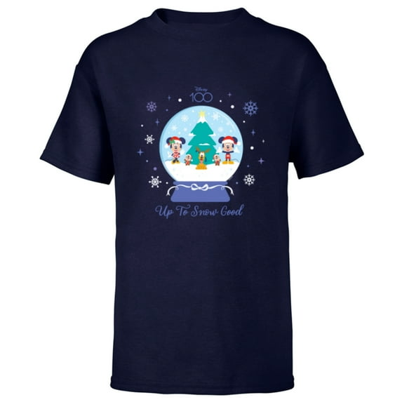 Disney 100 Mickey Minnie Chip Dale Pluto Christmas SnowGlobe - Short Sleeve T-Shirt for Kids - Customized-Navy