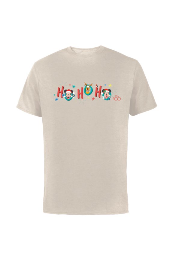 Disney 100 Mickey Minnie Pluto Christmas Holiday Ho Ho Ho - Short Sleeve Cotton T-Shirt for Adults - Customized-Natural