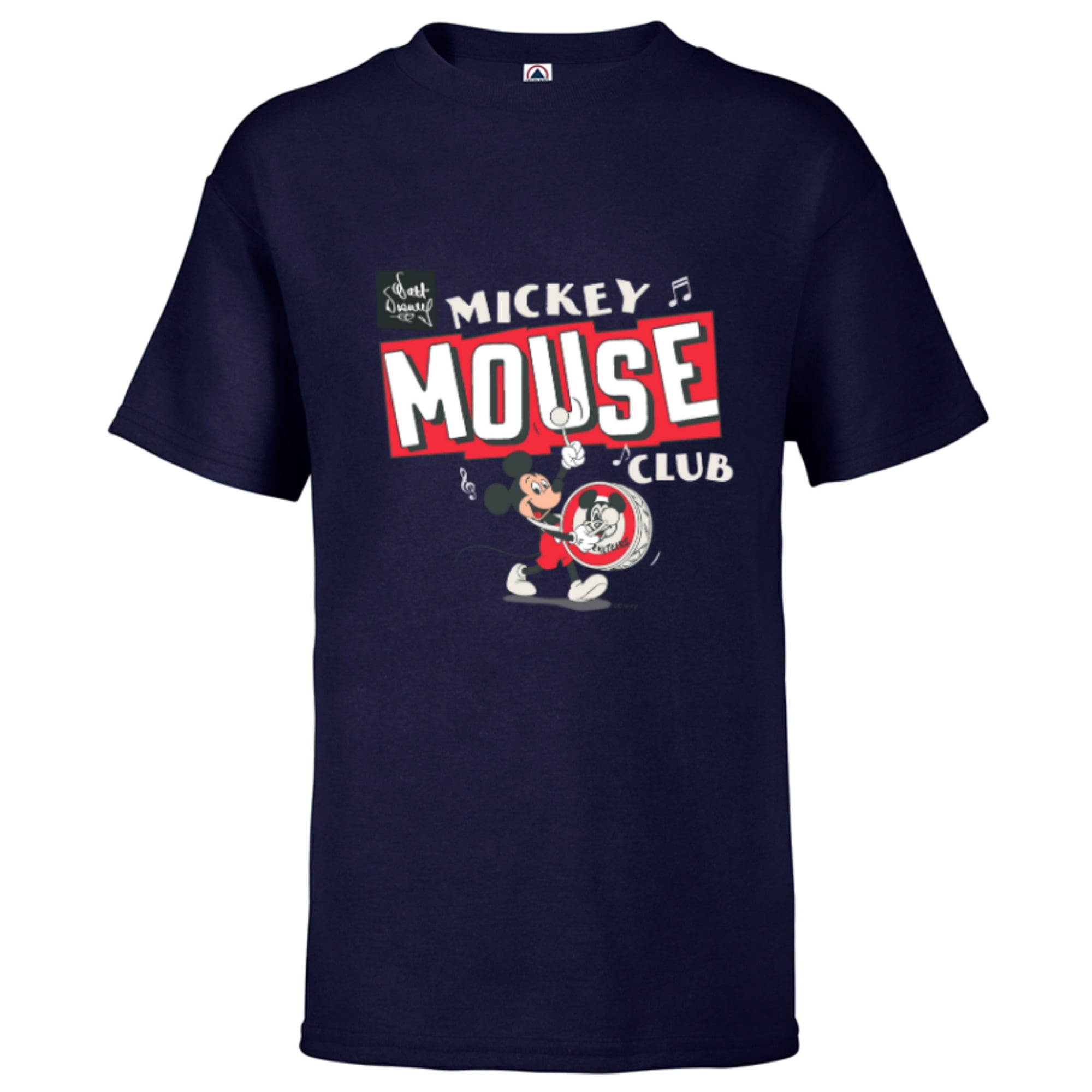 Disney 100 Mickey Mouse Club Drum Color Vintage D100 Short Sleeve T Shirt for Kids Customized Red