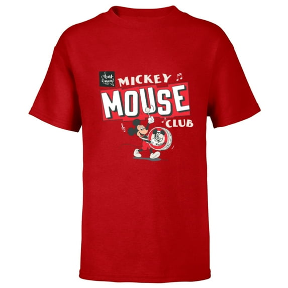 Disney 100 Mickey Mouse Club Drum Color Vintage D100 - Short Sleeve T-Shirt for Kids - Customized-Red