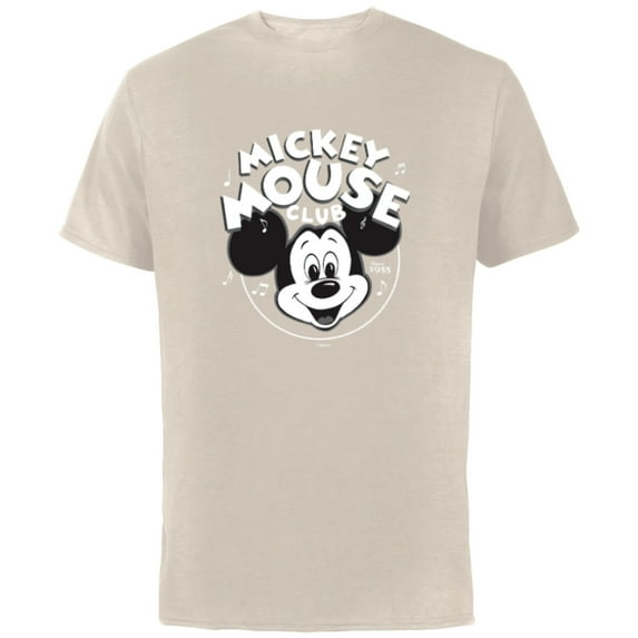 Disney 100 Mickey Mouse Club Logo Black & White Retro D100 - Short Sleeve Cotton T-Shirt for Adults - Customized-Natural