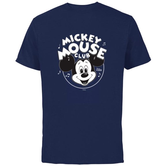 Disney 100 Mickey Mouse Club Logo Black & White Retro D100 - Short Sleeve Cotton T-Shirt for Adults - Customized-Navy