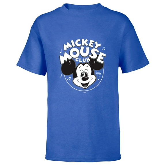 Disney 100 Mickey Mouse Club Logo Black & White Retro D100 - Short Sleeve T-Shirt for Kids - Customized-Royal