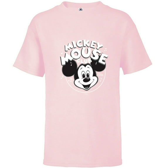 Disney 100 Mickey Mouse Club Logo Black & White Retro D100 - Short Sleeve T-Shirt for Kids - Customized-Soft Pink