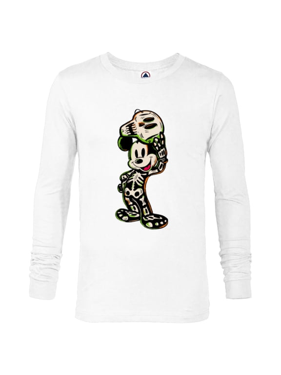 Disney 100 Mickey Mouse Halloween Classic Skeleton Costume - Long Sleeve T-Shirt for Men - Customized-White