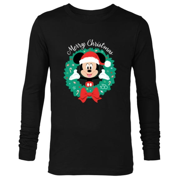 Disney 100 Mickey Mouse Merry Christmas Wreath Holiday D100 - Long Sleeve T-Shirt for Men - Customized-Black