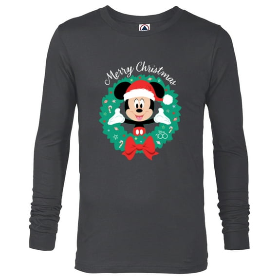 Disney 100 Mickey Mouse Merry Christmas Wreath Holiday D100 - Long Sleeve T-Shirt for Men - Customized-Charcoal Heather