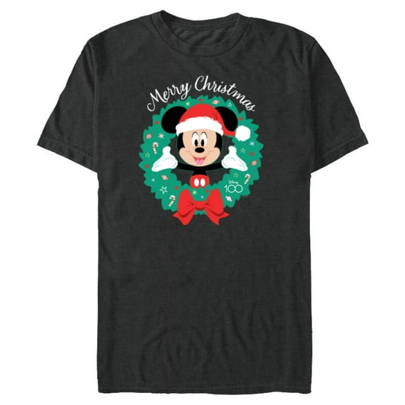 Disney 100 Mickey Mouse Merry Christmas Wreath Holiday D100 - Short Sleeve Blended T-Shirt for Adults - Customized-Dark Heather