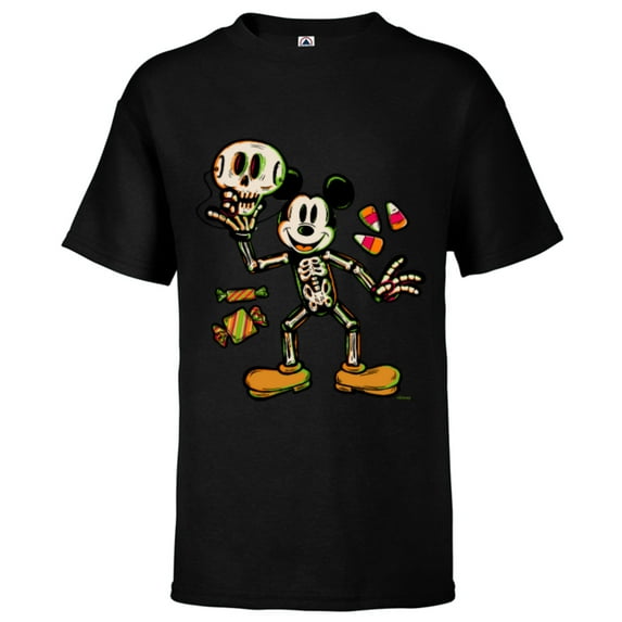 Disney 100 Mickey Mouse Skeleton Costume Halloween D100 - Short Sleeve T-Shirt for Kids - Customized-Black