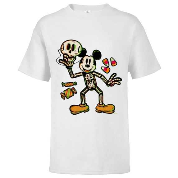 Disney 100 Mickey Mouse Skeleton Costume Halloween D100 - Short Sleeve T-Shirt for Kids - Customized-White