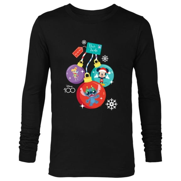 Disney 100 Mickey Stitch Tinker Bell Christmas Ornaments - Long Sleeve T-Shirt for Men - Customized-Black