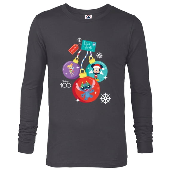 Disney 100 Mickey Stitch Tinker Bell Christmas Ornaments - Long Sleeve T-Shirt for Men - Customized-Charcoal Heather