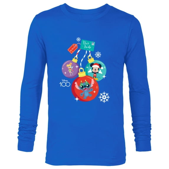 Disney 100 Mickey Stitch Tinker Bell Christmas Ornaments - Long Sleeve T-Shirt for Men - Customized-Navy