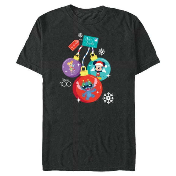 Disney 100 Mickey Stitch Tinker Bell Christmas Ornaments - Short Sleeve Blended T-Shirt for Adults - Customized-Dark Heather