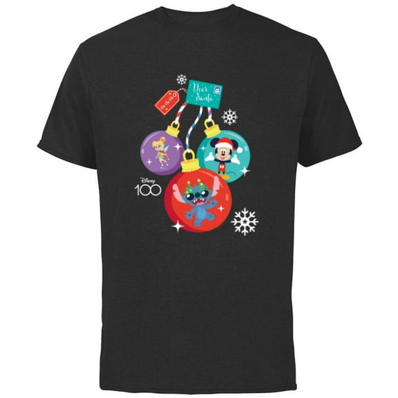 Disney 100 Mickey Stitch Tinker Bell Christmas Ornaments - Short Sleeve Cotton T-Shirt for Adults - Customized-Black