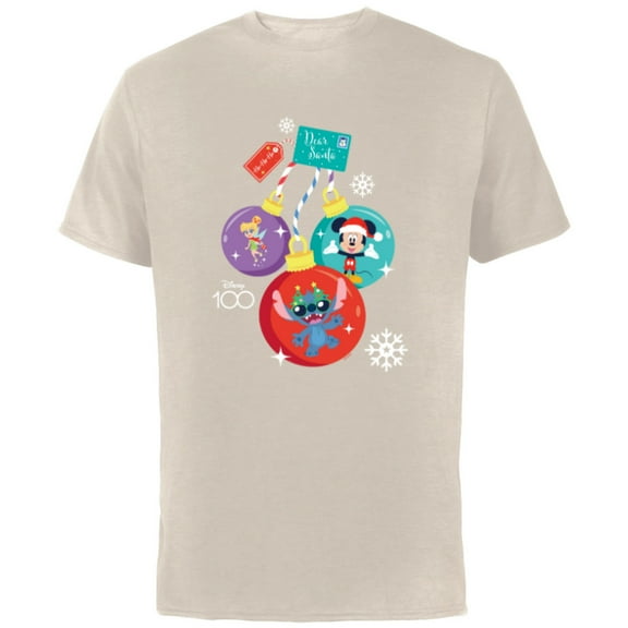 Disney 100 Mickey Stitch Tinker Bell Christmas Ornaments - Short Sleeve Cotton T-Shirt for Adults - Customized-Natural
