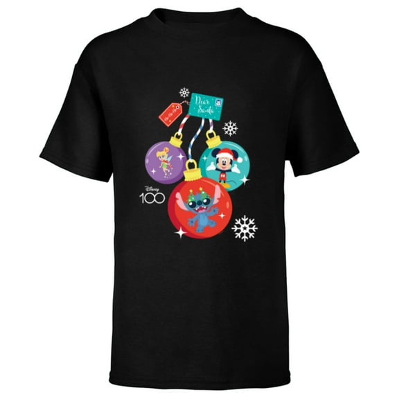 Disney 100 Mickey Stitch Tinker Bell Christmas Ornaments - Short Sleeve T-Shirt for Kids - Customized-Black