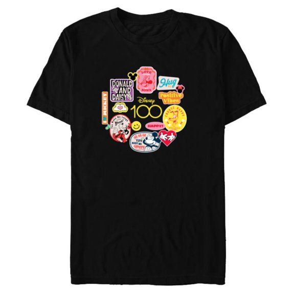 Disney 100 Mickey and Pals Happy Faces Stickers D100 - Short Sleeve Blended T-Shirt for Adults - Customized-Black