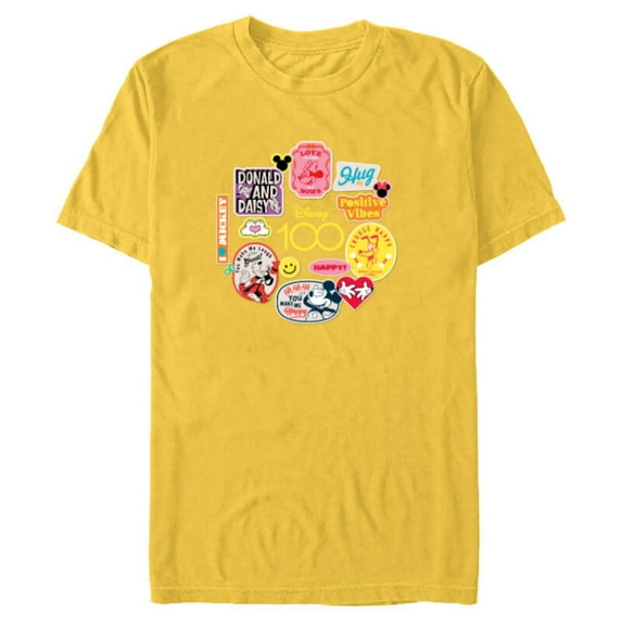 Disney 100 Mickey and Pals Happy Faces Stickers D100 - Short Sleeve Blended T-Shirt for Adults - Customized-Yellow