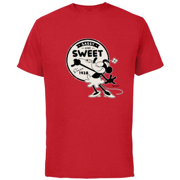 Disney 100 Minnie Mouse Sassy and Sweet Since 1928 D100 - Short Sleeve Cotton T-Shirt for Adults - Customized-Red