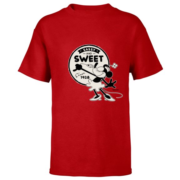 Disney 100 Minnie Mouse Sassy and Sweet Since 1928 D100 - Short Sleeve T-Shirt for Kids - Customized-Red