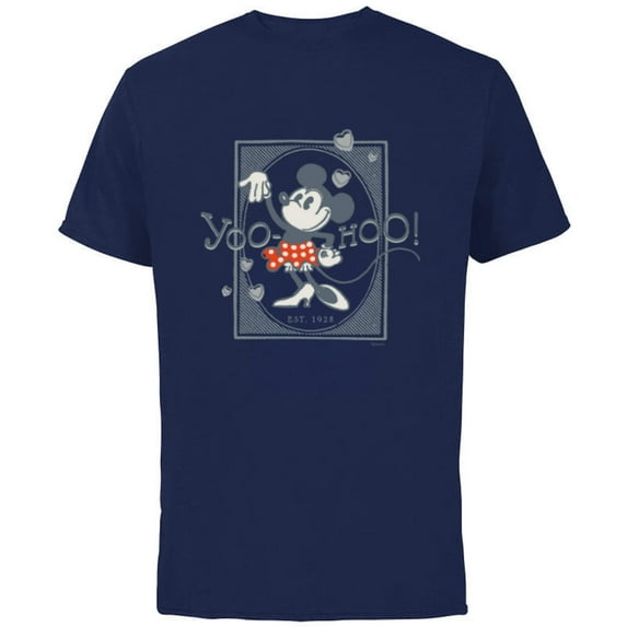 Disney 100 Minnie Mouse Yoo-Hoo! Est 1928 Vintage D100 - Short Sleeve Cotton T-Shirt for Adults - Customized-Navy