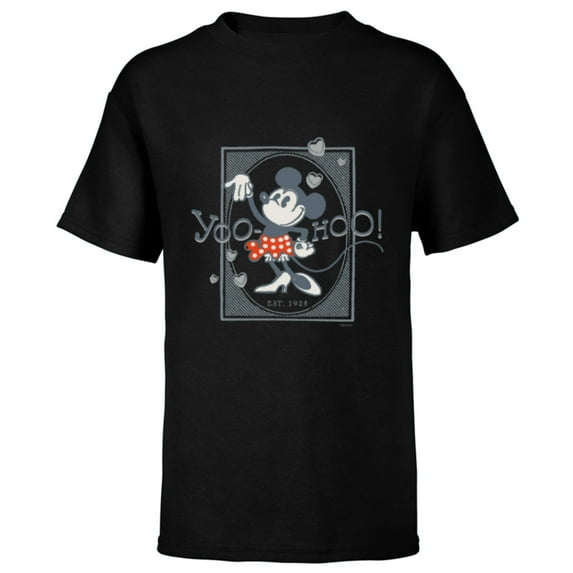 Disney 100 Minnie Mouse Yoo-Hoo! Est 1928 Vintage D100 - Short Sleeve T-Shirt for Kids - Customized-Black