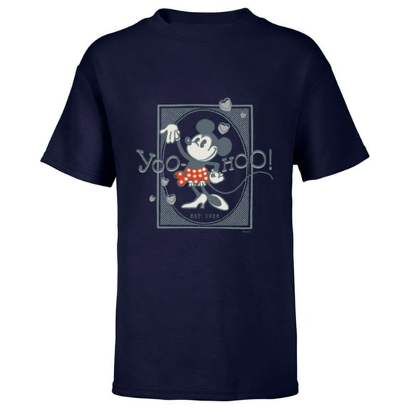 Disney 100 Minnie Mouse Yoo-Hoo! Est 1928 Vintage D100 - Short Sleeve T-Shirt for Kids - Customized-Navy