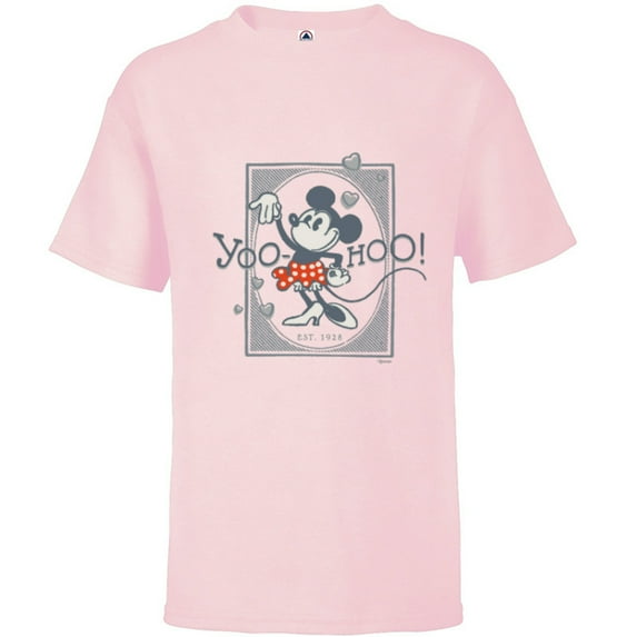 Disney 100 Minnie Mouse Yoo-Hoo! Est 1928 Vintage D100 - Short Sleeve T-Shirt for Kids - Customized-Soft Pink