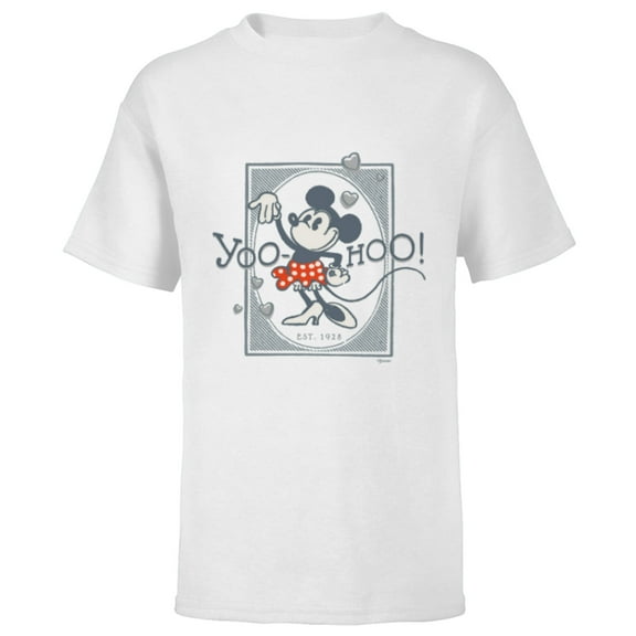 Disney 100 Minnie Mouse Yoo-Hoo! Est 1928 Vintage D100 - Short Sleeve T-Shirt for Kids - Customized-White