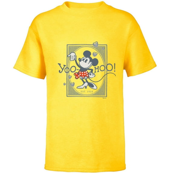 Disney 100 Minnie Mouse Yoo-Hoo! Est 1928 Vintage D100 - Short Sleeve T-Shirt for Kids - Customized-Yellow