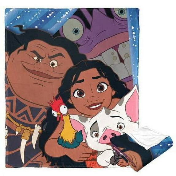 Disney 100 Moana Group Kids Silk Touch Throw Blanket, 50 x 60 inches Blue
