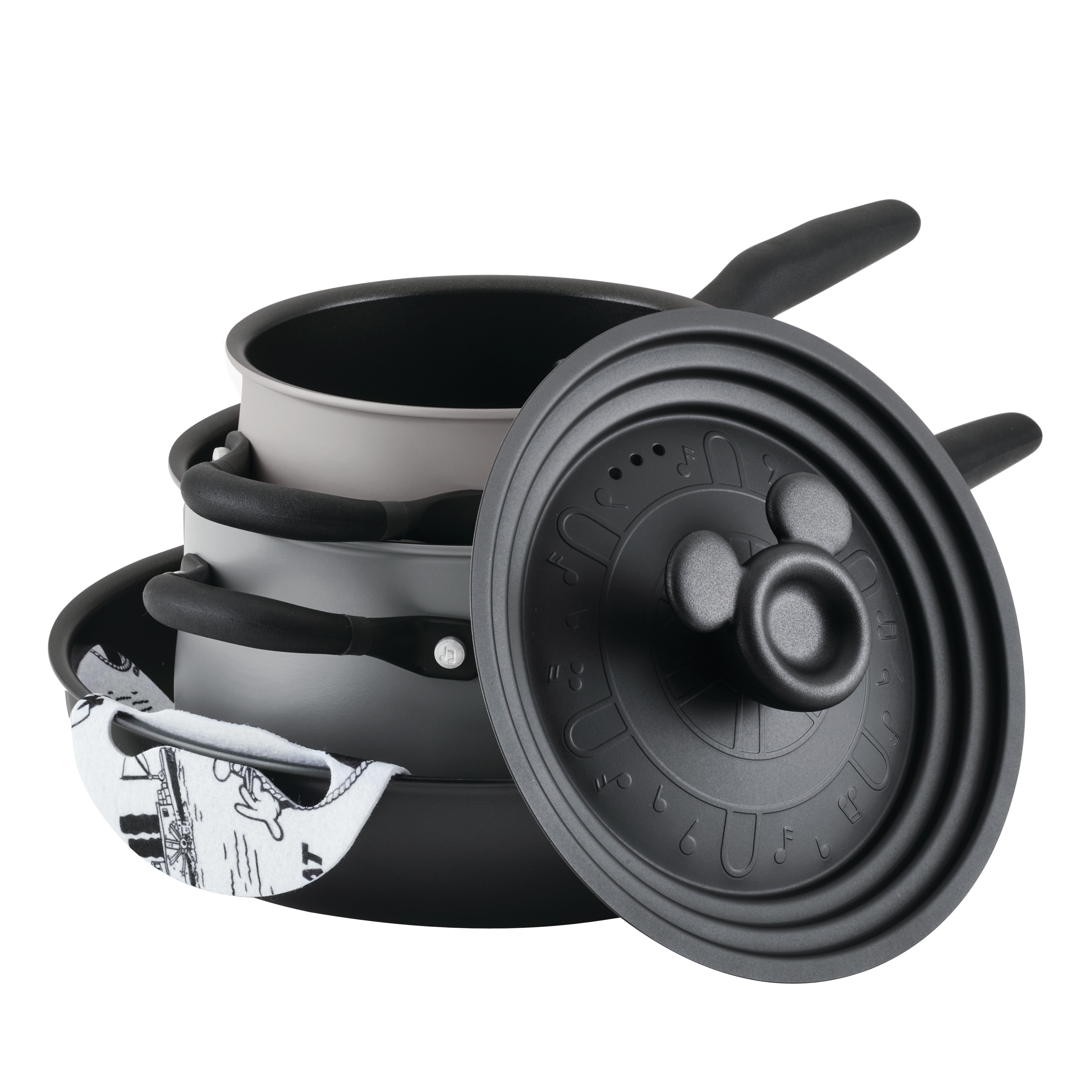 Disney Steamboat Willie Black and Gray Nonstick Aluminum Cookware Set