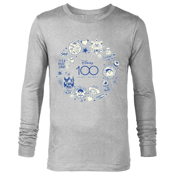 Disney 100 Pixar Happy Faces Blue Sticker Circle D100 - Long Sleeve T-Shirt for Men - Customized-Athletic Heather
