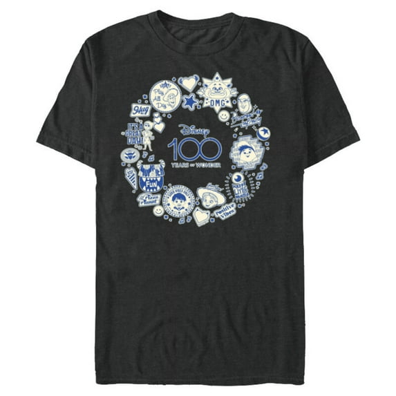 Disney 100 Pixar Happy Faces Blue Sticker Circle D100 - Short Sleeve Blended T-Shirt for Adults - Customized-Dark Heather