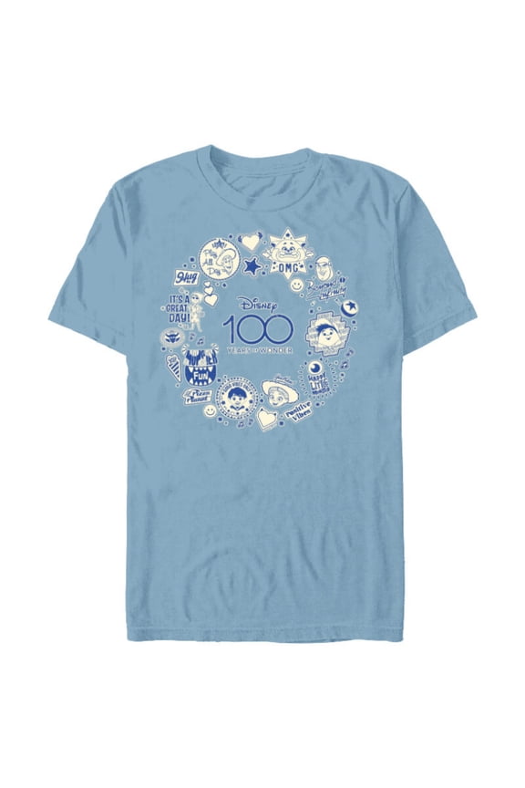 Disney 100 Pixar Happy Faces Blue Sticker Circle D100 - Short Sleeve Blended T-Shirt for Adults - Customized-Ocean Blue