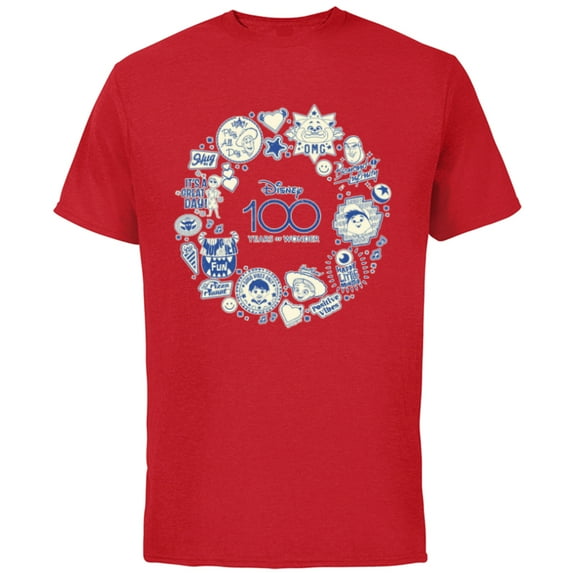 Disney 100 Pixar Happy Faces Blue Sticker Circle D100 - Short Sleeve Cotton T-Shirt for Adults - Customized-Red