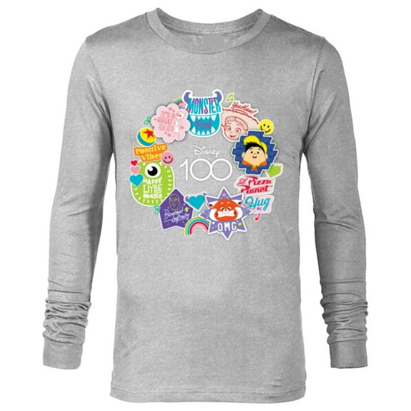 Disney 100 Pixar Happy Faces Sticker Circle D100 - Long Sleeve T-Shirt for Men - Customized-Athletic Heather
