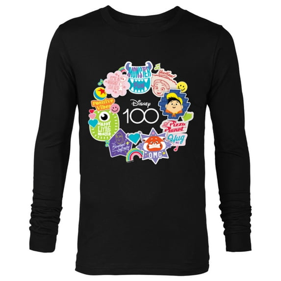 Disney 100 Pixar Happy Faces Sticker Circle D100 - Long Sleeve T-Shirt for Men - Customized-Black