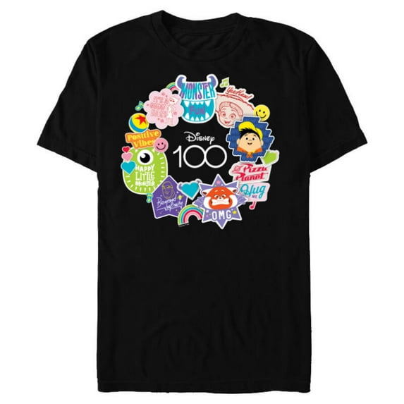Disney 100 Pixar Happy Faces Sticker Circle D100 - Short Sleeve Blended T-Shirt for Adults - Customized-Black