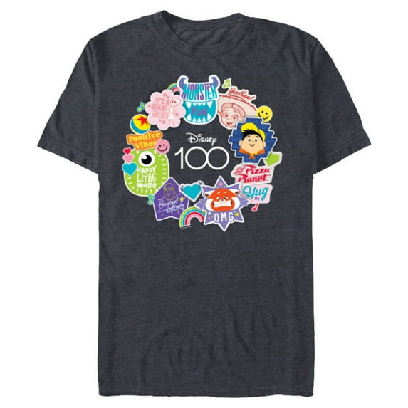 Disney 100 Pixar Happy Faces Sticker Circle D100 - Short Sleeve Blended T-Shirt for Adults - Customized-Navy Heather