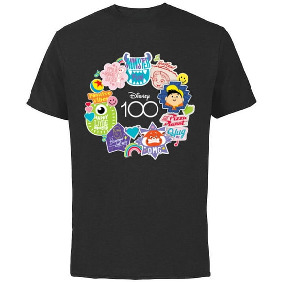 Disney 100 Pixar Happy Faces Sticker Circle D100 - Short Sleeve Cotton T-Shirt for Adults - Customized-Black